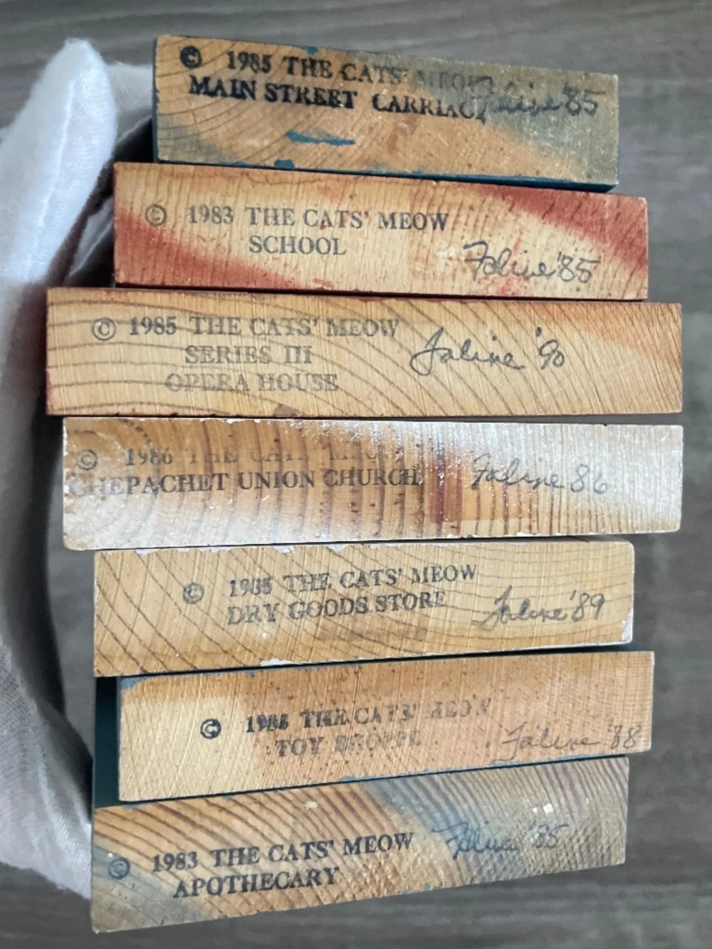 Vintage Cats' Meow Village Wooden Block Lot of 13 Including 7 Buildings - 1980s